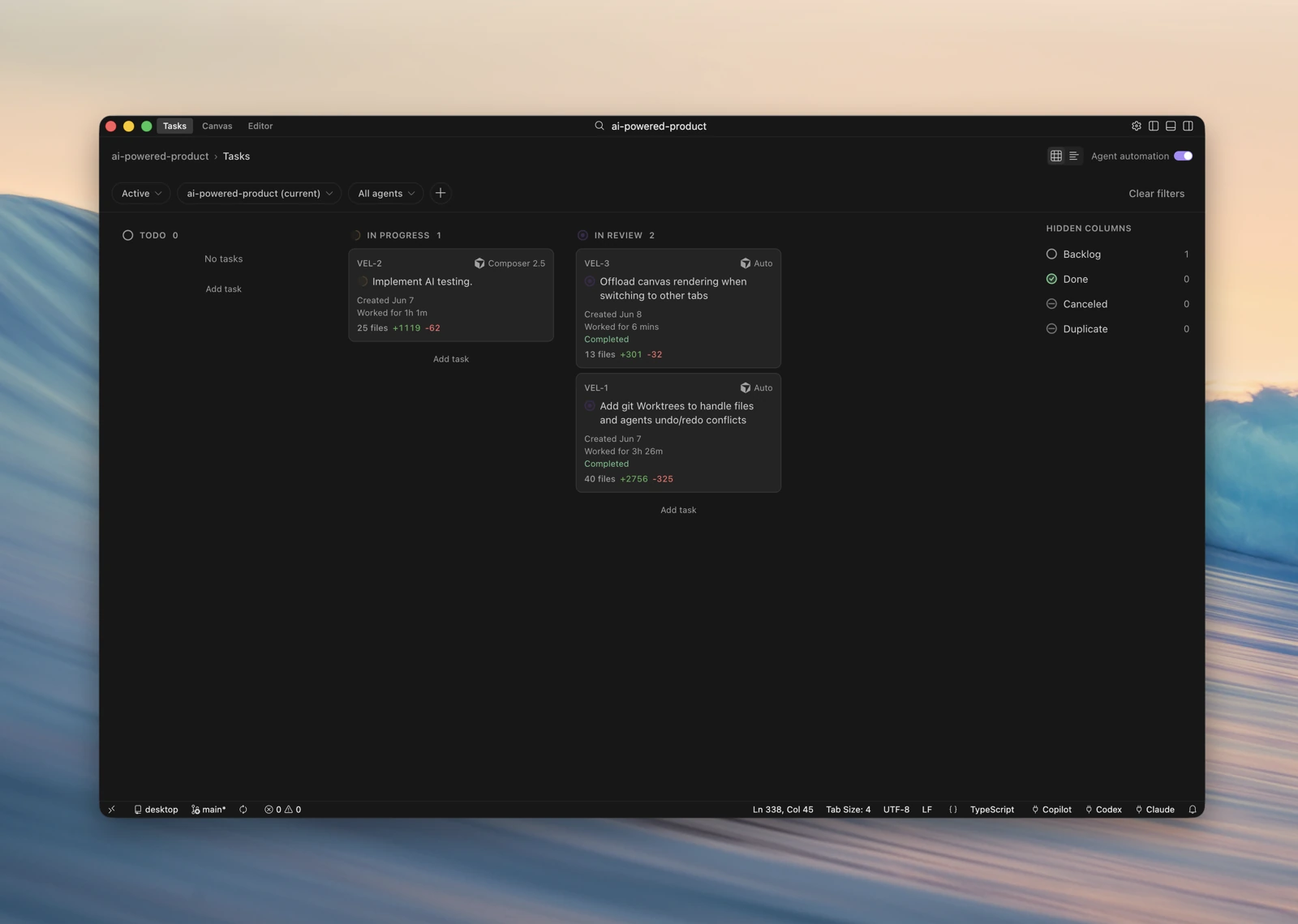 Tasks view overview