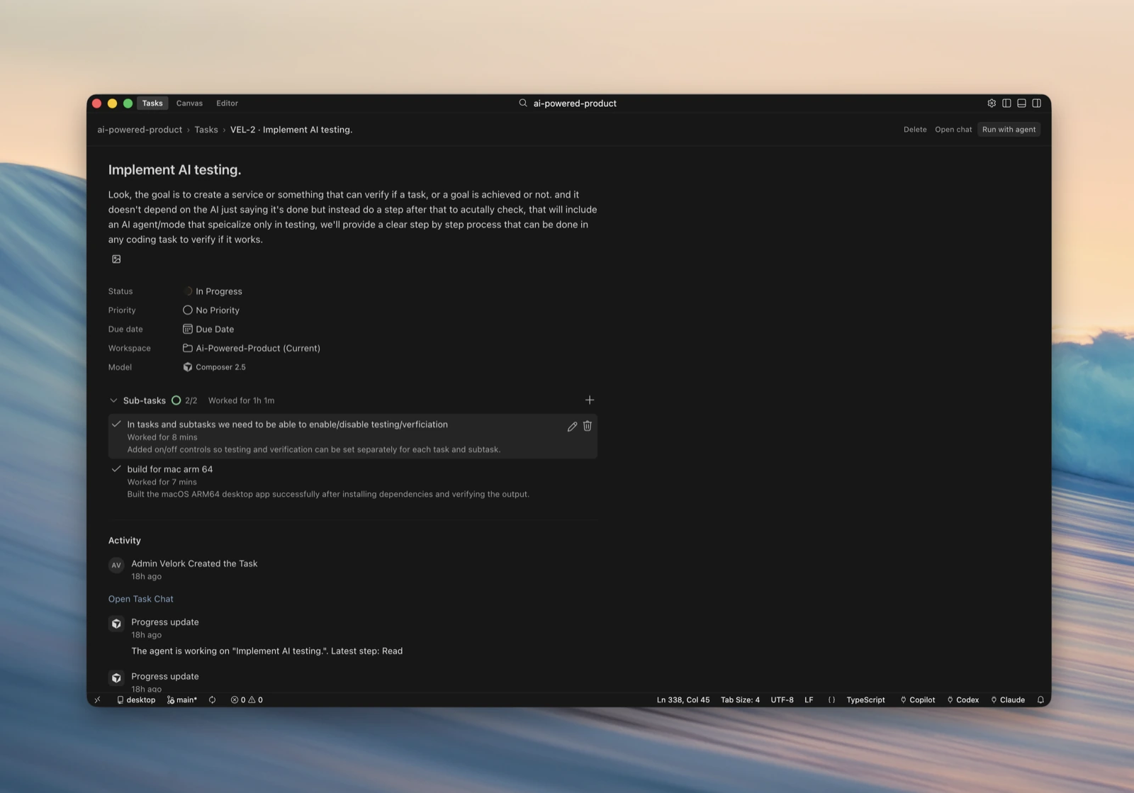 Task detail with sub-tasks and agent progress